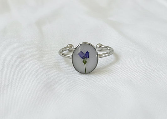 July Birth Flower Larkspur Small Circle Ring