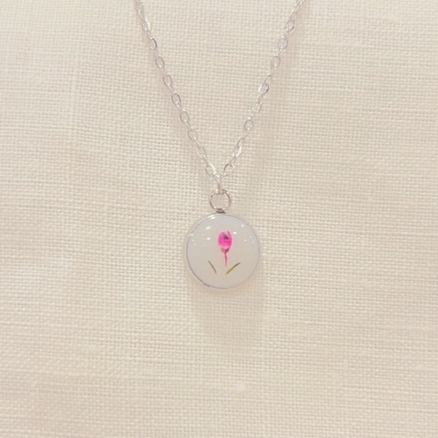 Pink Tulip Necklace : Silver