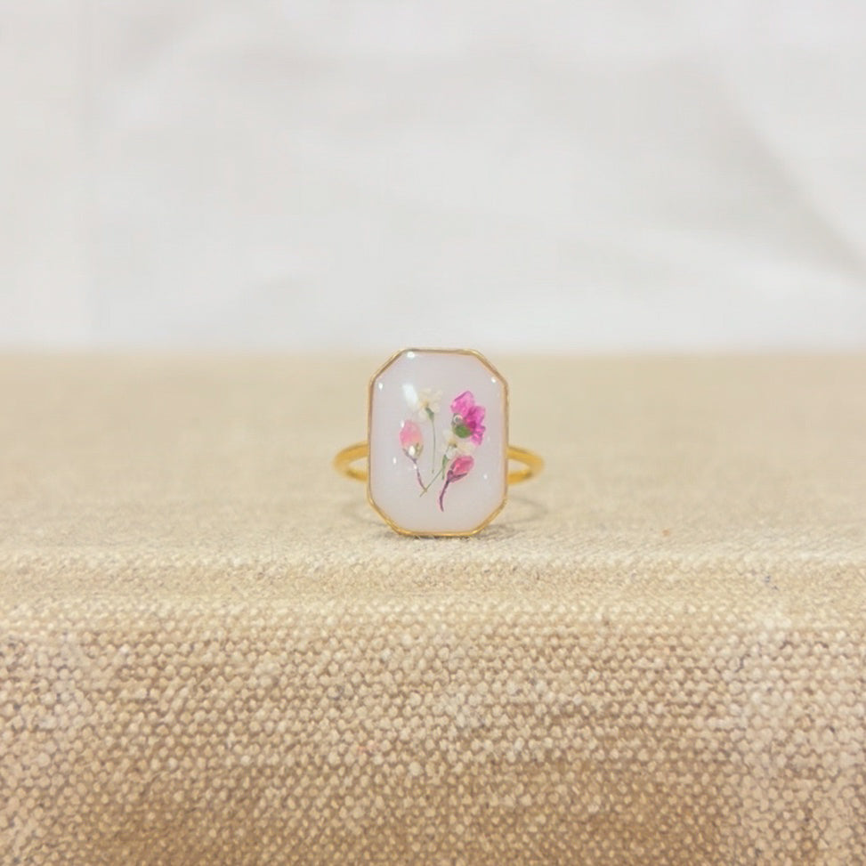 Pink Tulips Ring : Gold, Square
