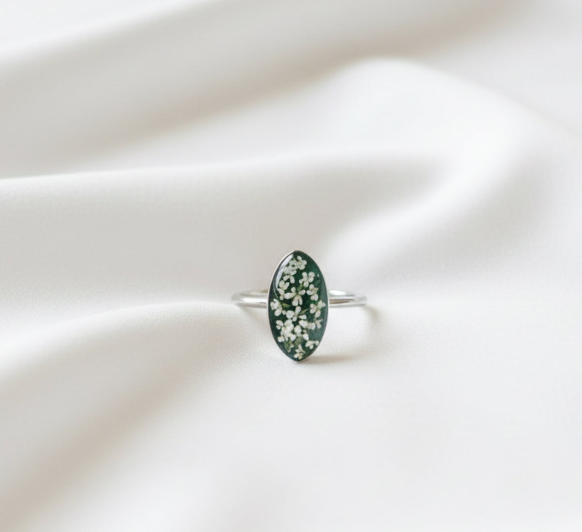 Almond Shaped Seafoam Green Flower Confetti Ring