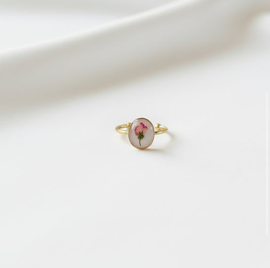 January Birth Flower Carnation Small Circle Ring