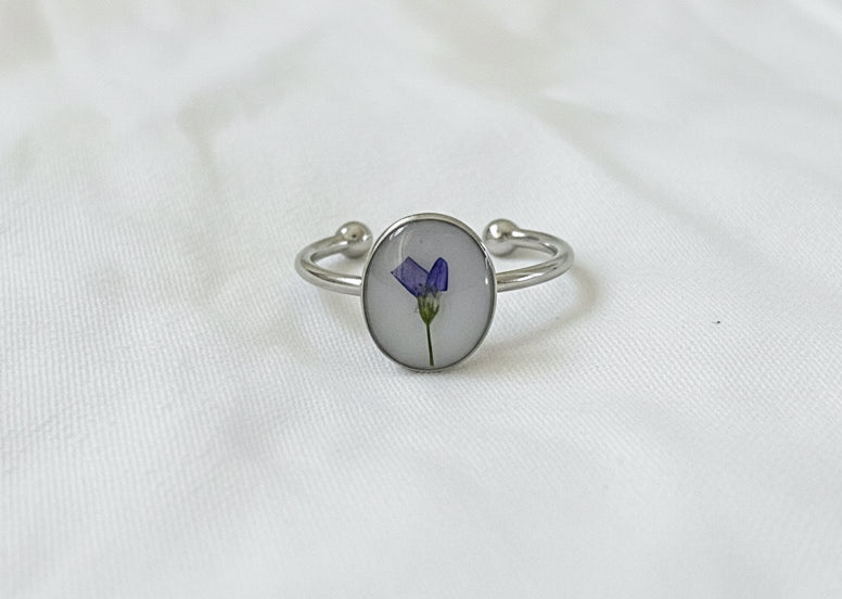 July Birth Flower Larkspur Small Circle Ring