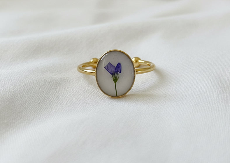 July Birth Flower Larkspur Small Circle Ring
