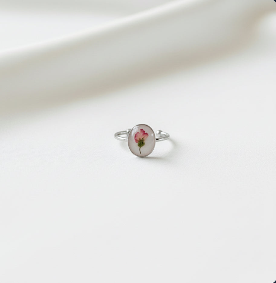 January Birth Flower Carnation Small Circle Ring