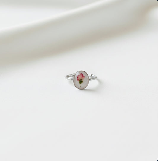 January Birth Flower Carnation Small Circle Ring