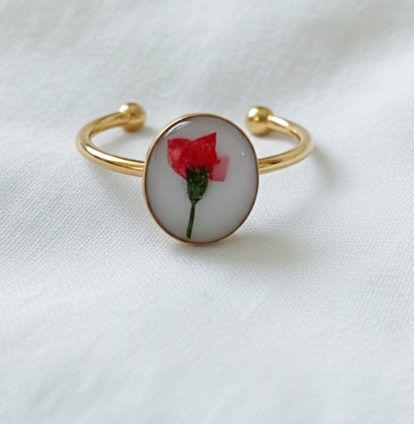 August Birth Flower Poppy Small Circle Ring