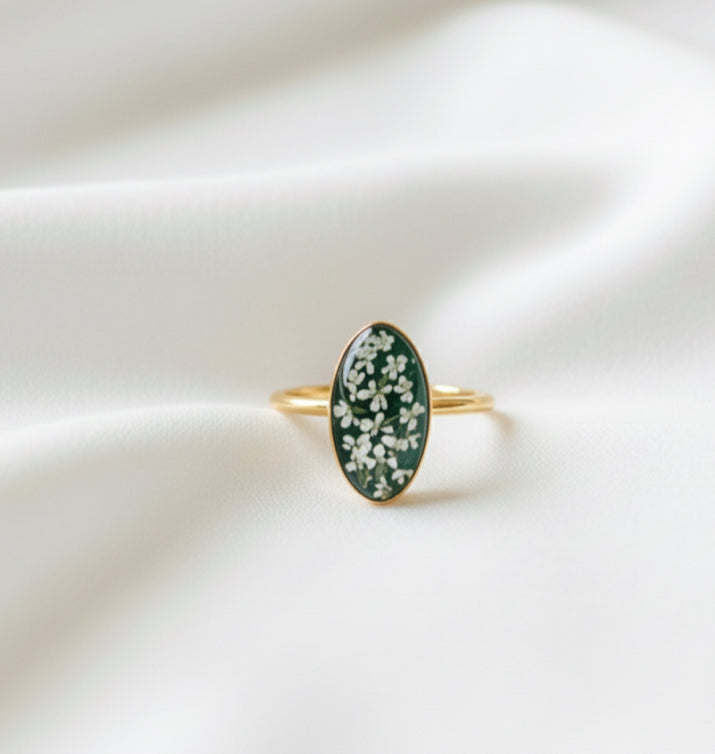 Almond Shaped Seafoam Green Flower Confetti Ring