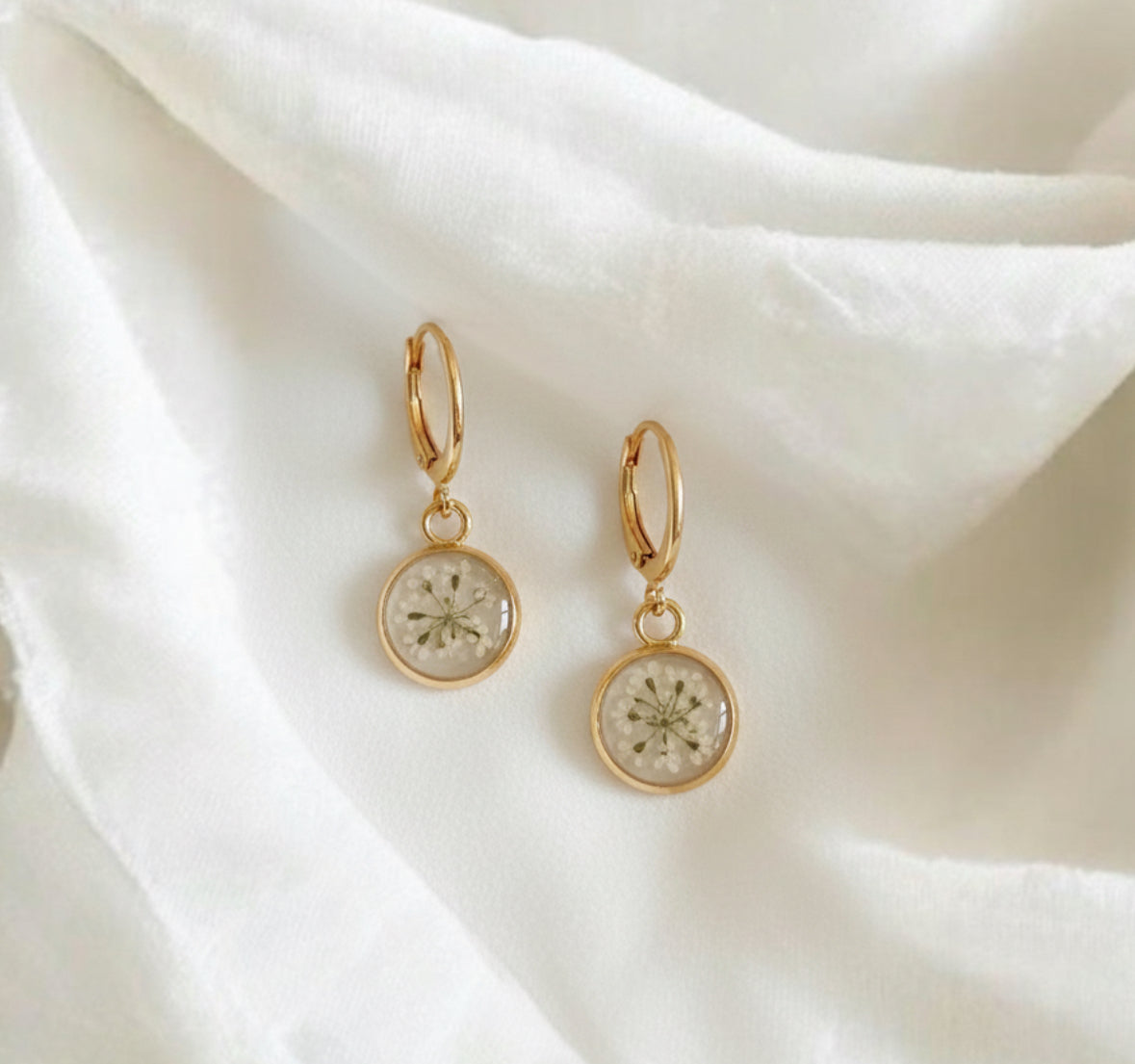 Baby’s Breath White Huggie Earrings