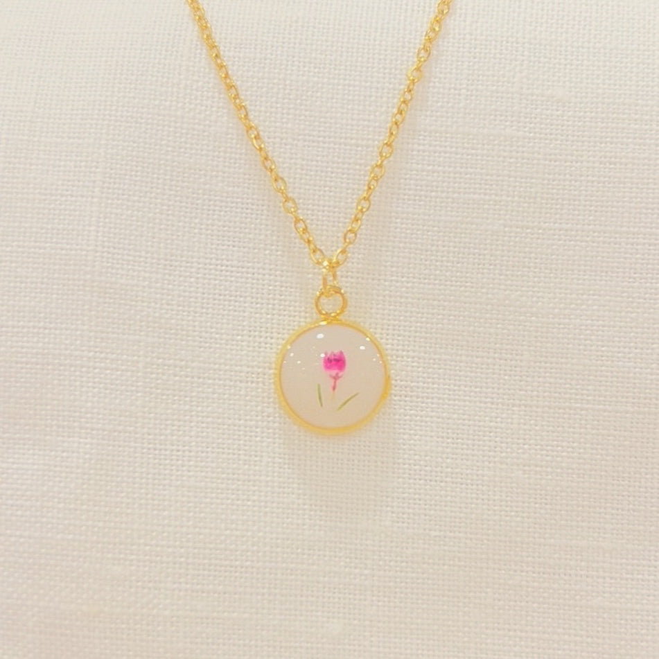 Pink Tulip Necklace : Gold