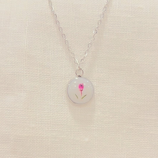Pink Tulip Necklace : Silver