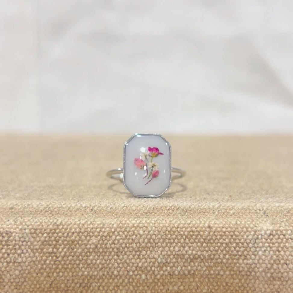 Pink Tulips Ring : Silver, Square
