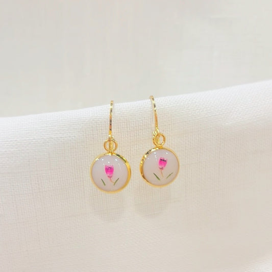 Pink Tulip Earrings : Gold