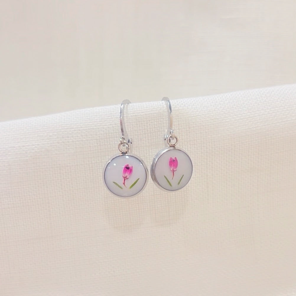 Pink Tulip Earrings : Silver