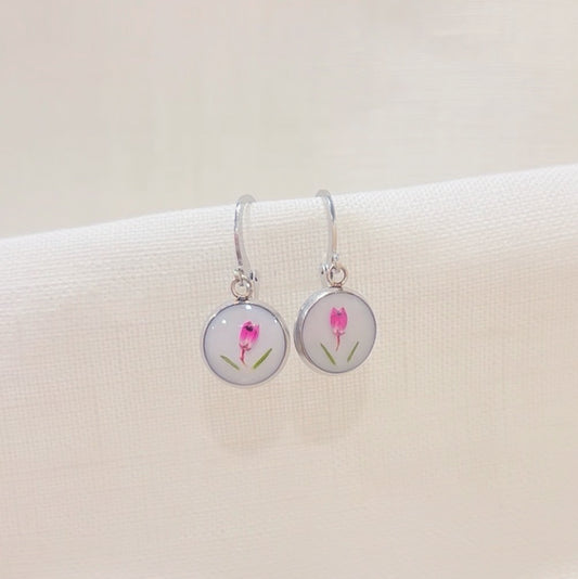 Pink Tulip Earrings : Silver